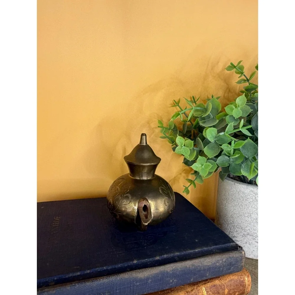 Vintage Etched Brass Mini Teapot Decorative Hand Crafted Floral Design with Lid